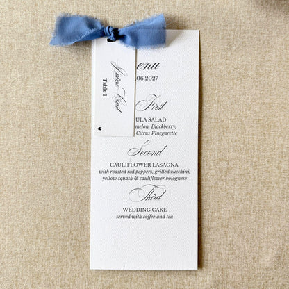 Dusty blue bridal shower menus with place cards, set of 10
