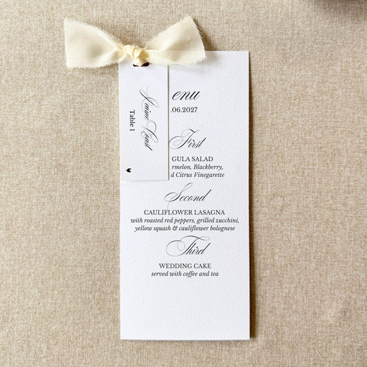 Ivory wedding dinner menus with place cards, set of 10