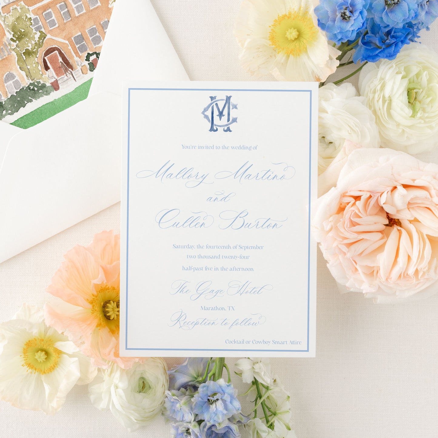 The Monogram Collection | Semi-Custom Watercolor Wedding Invitations | Custom Artwork Included