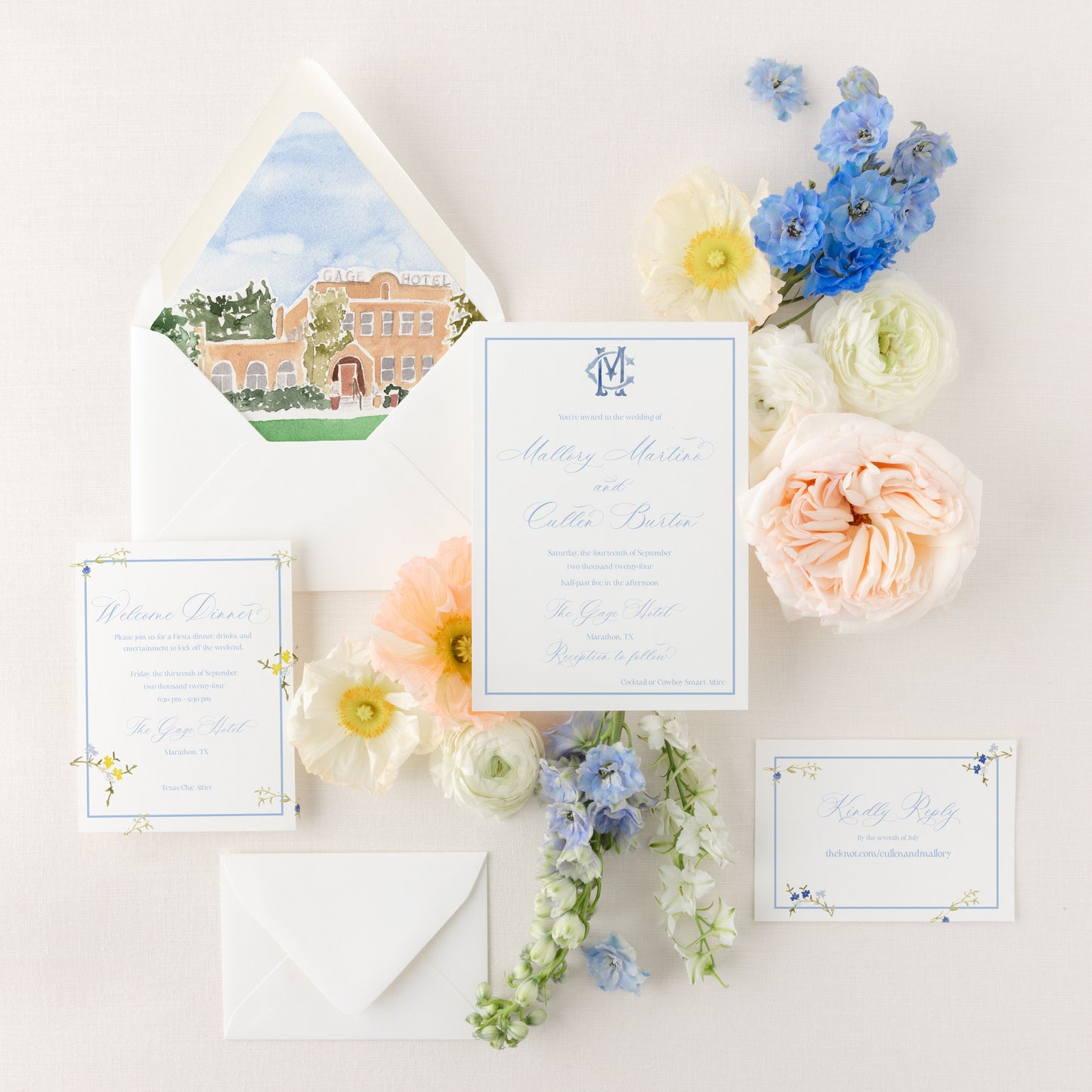 The Monogram Collection | Semi-Custom Watercolor Wedding Invitations | Custom Artwork Included