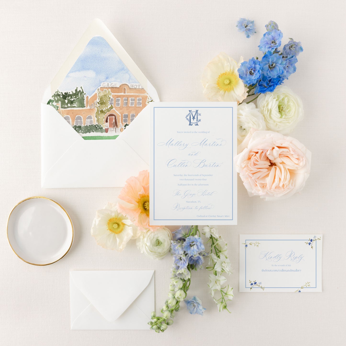 The Monogram Collection | Semi-Custom Watercolor Wedding Invitations | Custom Artwork Included