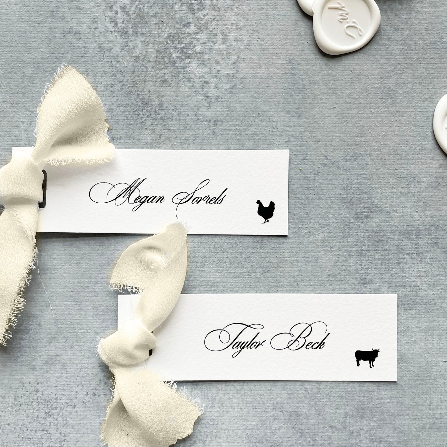 Slim Paper Place Card with Ivory Ribbon | Set of 10 | Printed