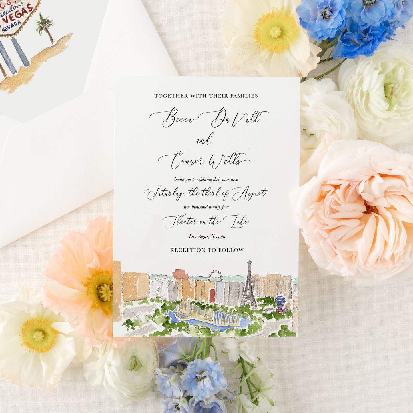 Las Vegas Watercolor Wedding Invitations