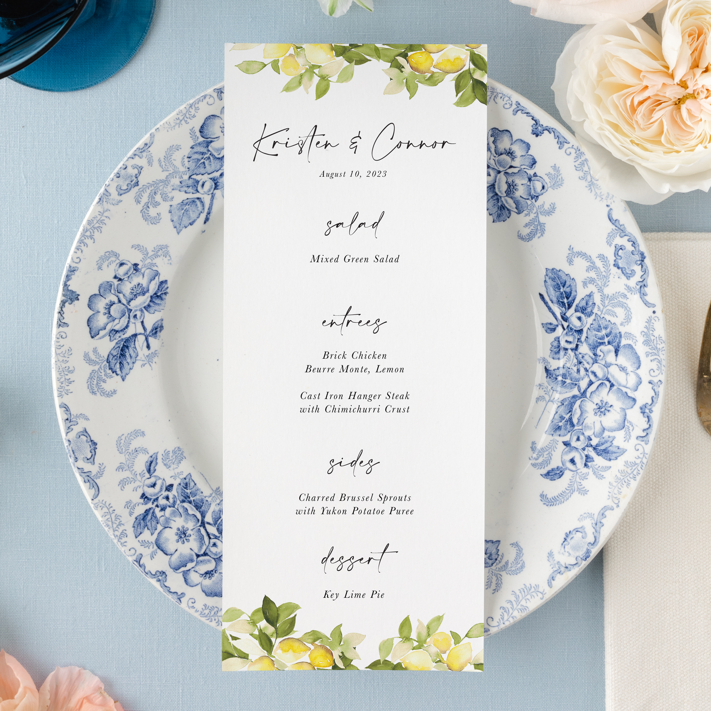 Semi-custom Lemon Watercolor Wedding Menu | Set of 10 | Printed