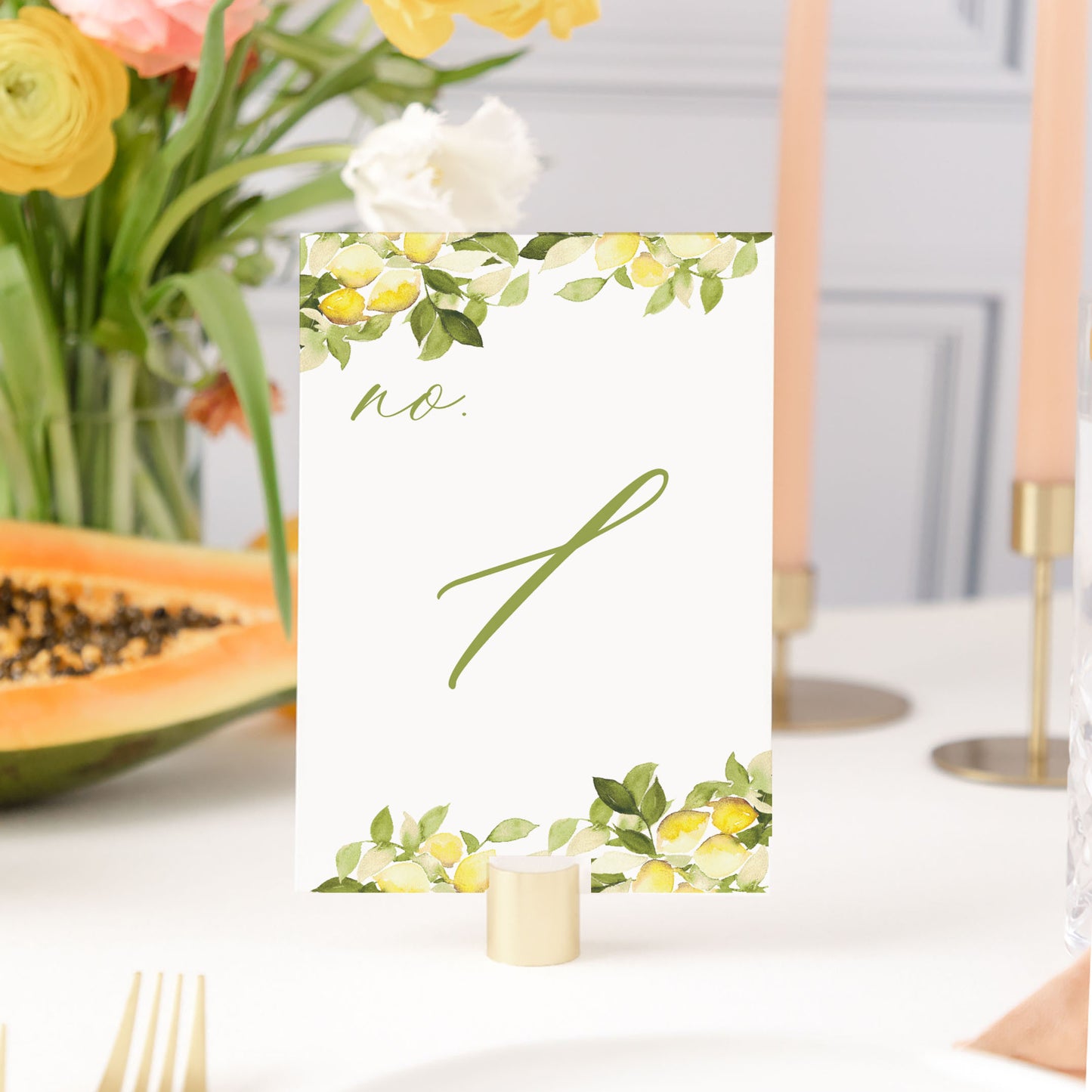 Yellow Lemons Watercolor Table Numbers | Watercolor Paper