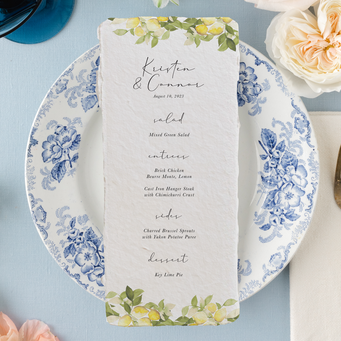 Semi-custom Lemon Watercolor Wedding Menu | Set of 10 | Printed