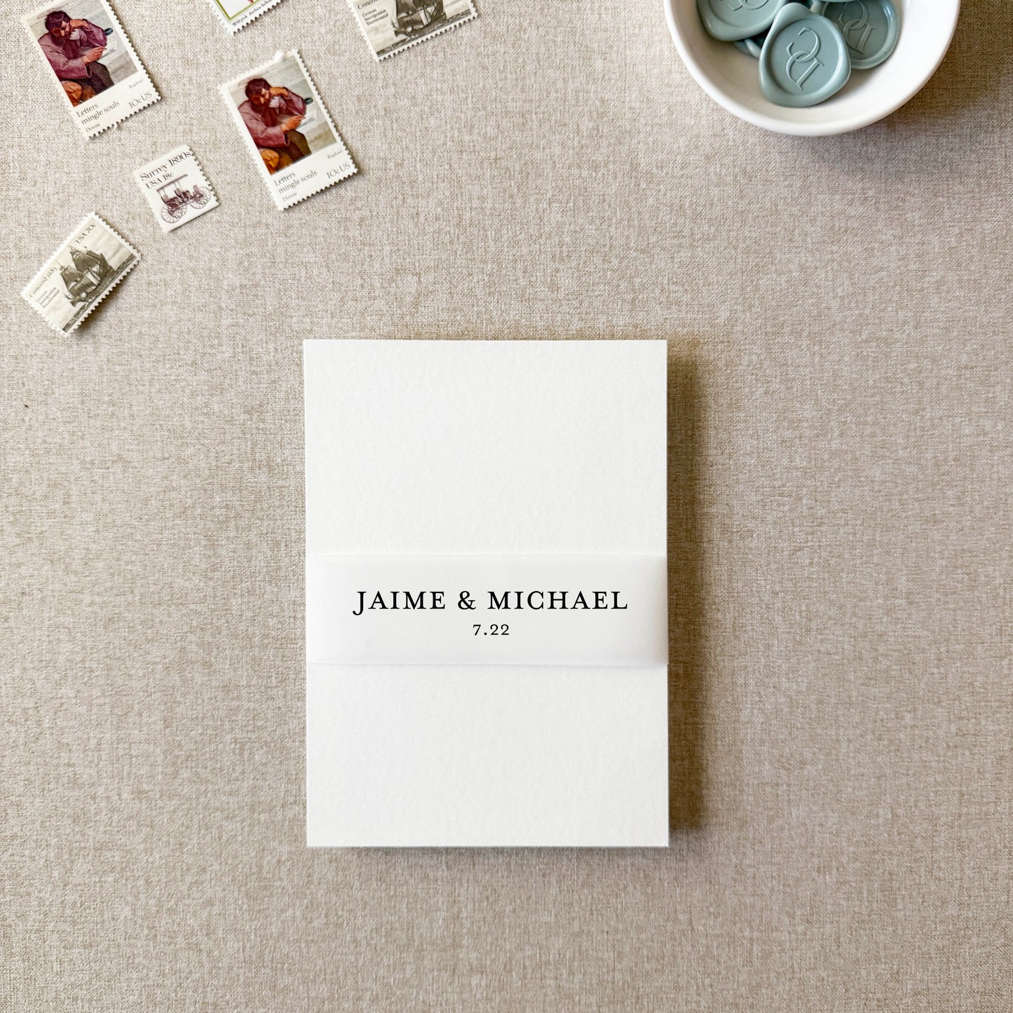 Custom Belly Band With Names and Date | For Regular A7 or Petite Invitations | Set of 10