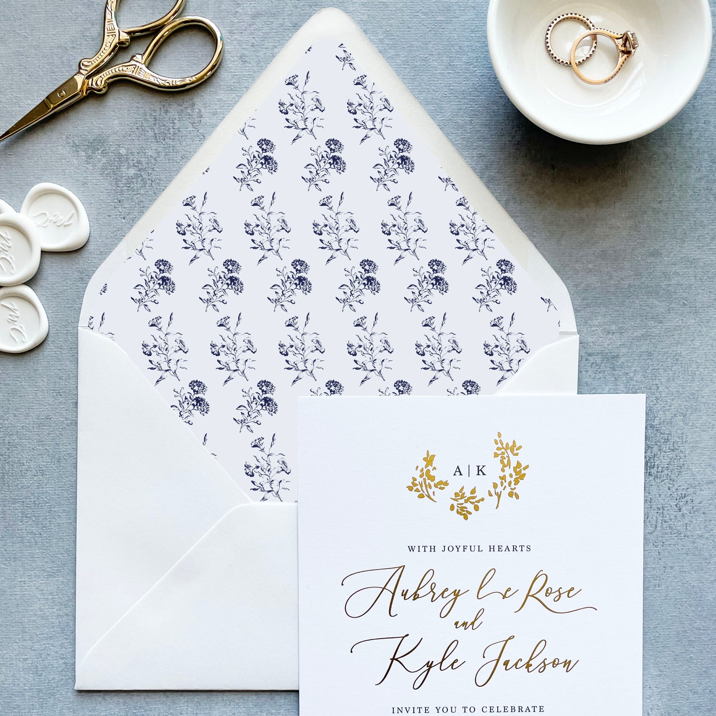 Navy Blue Toile Euroflap Envelope Liner | Set of 10 | For 5x7” invitations