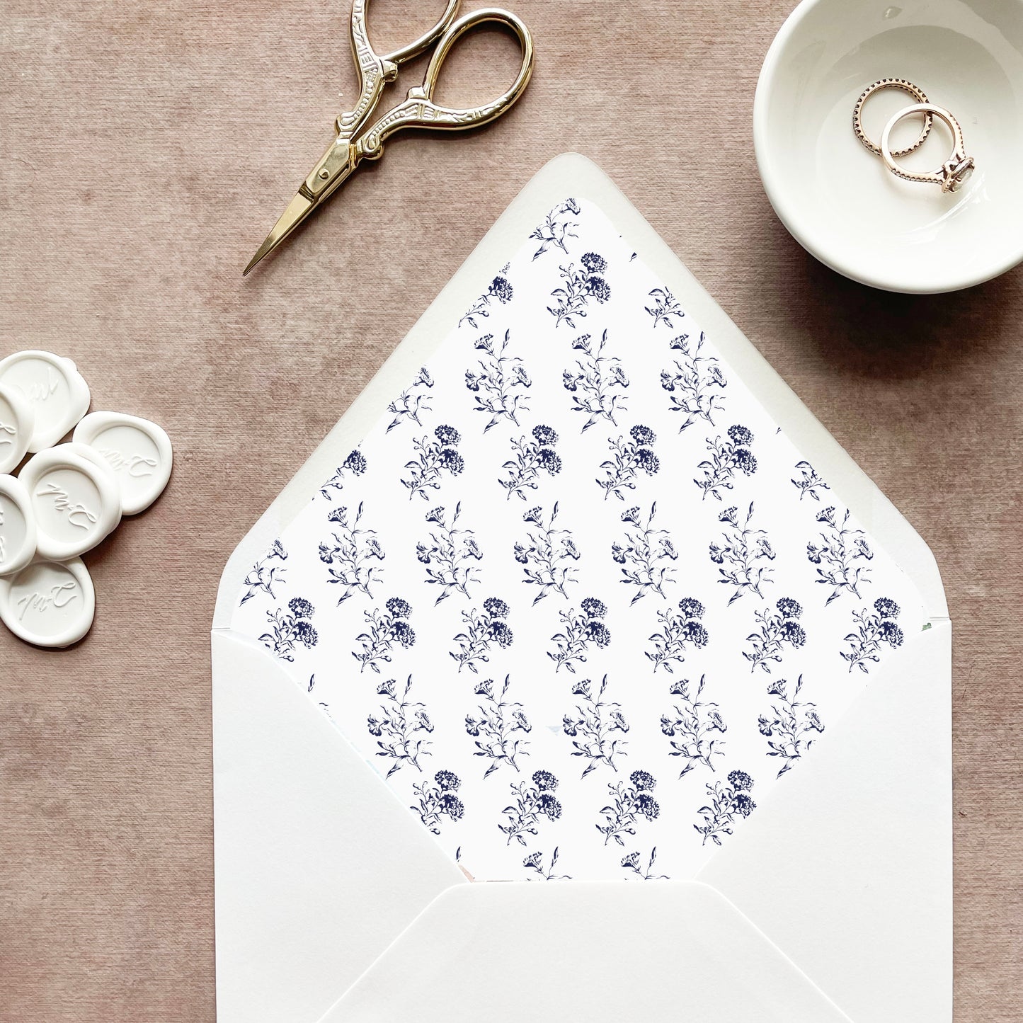 Navy Blue Toile Euroflap Envelope Liner | Set of 10 | For 5x7” invitations