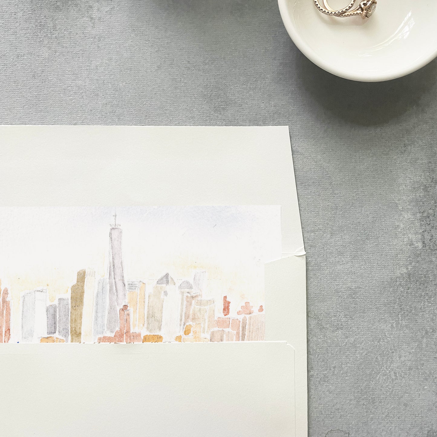 NYC Skyline Watercolor Envelope Liner | Square Flap | Set of 10