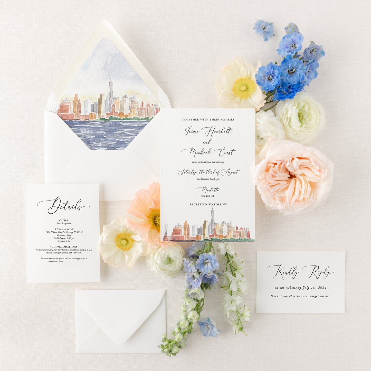 The City Collection - New York | Semi-Custom Watercolor Wedding Invitations