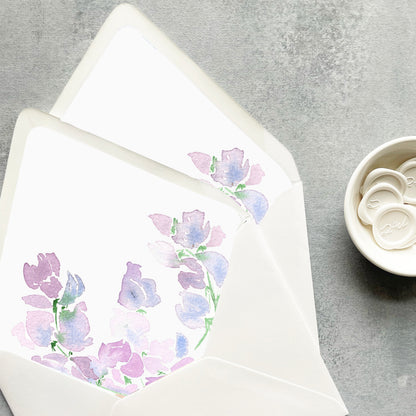 Purple Floral Watercolor Envelope Liner | Euro Flap | Set of 10