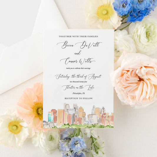 Philadelphia Pennsylvania | Watercolor Wedding Invitations