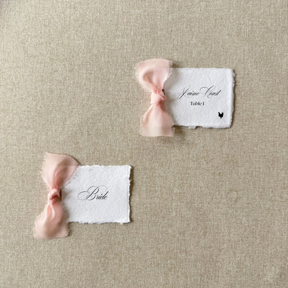 Handmade Paper Place Card with Blush Ribbon | Set of 10 | Printed