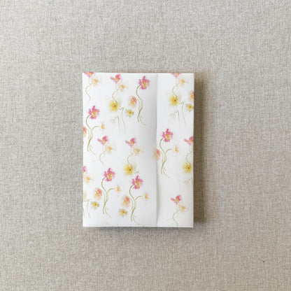 Pink and Yellow Poppy Floral Vellum Wrap | A7 or A6 | Set of 10