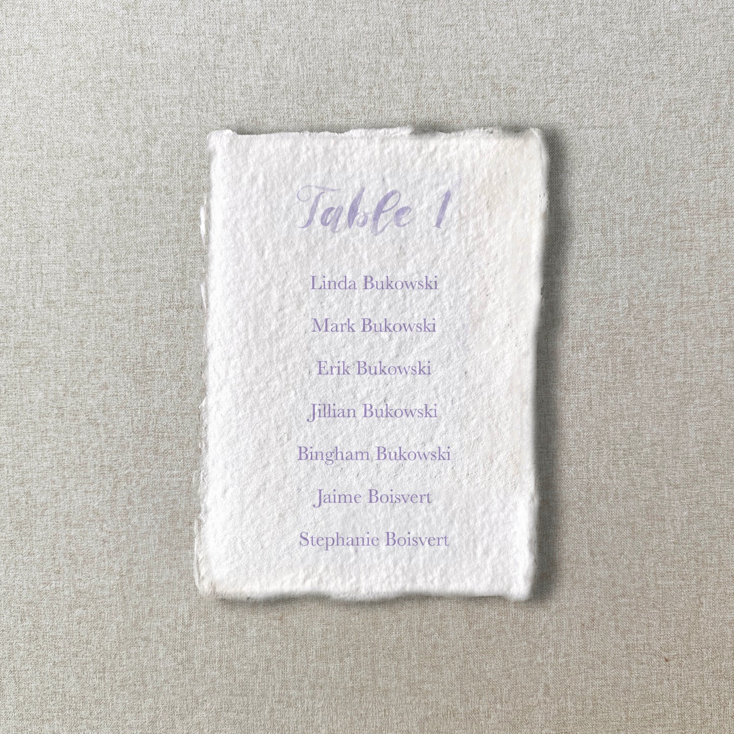 Lavender Handmade Paper Seating Chart Cards | Printed