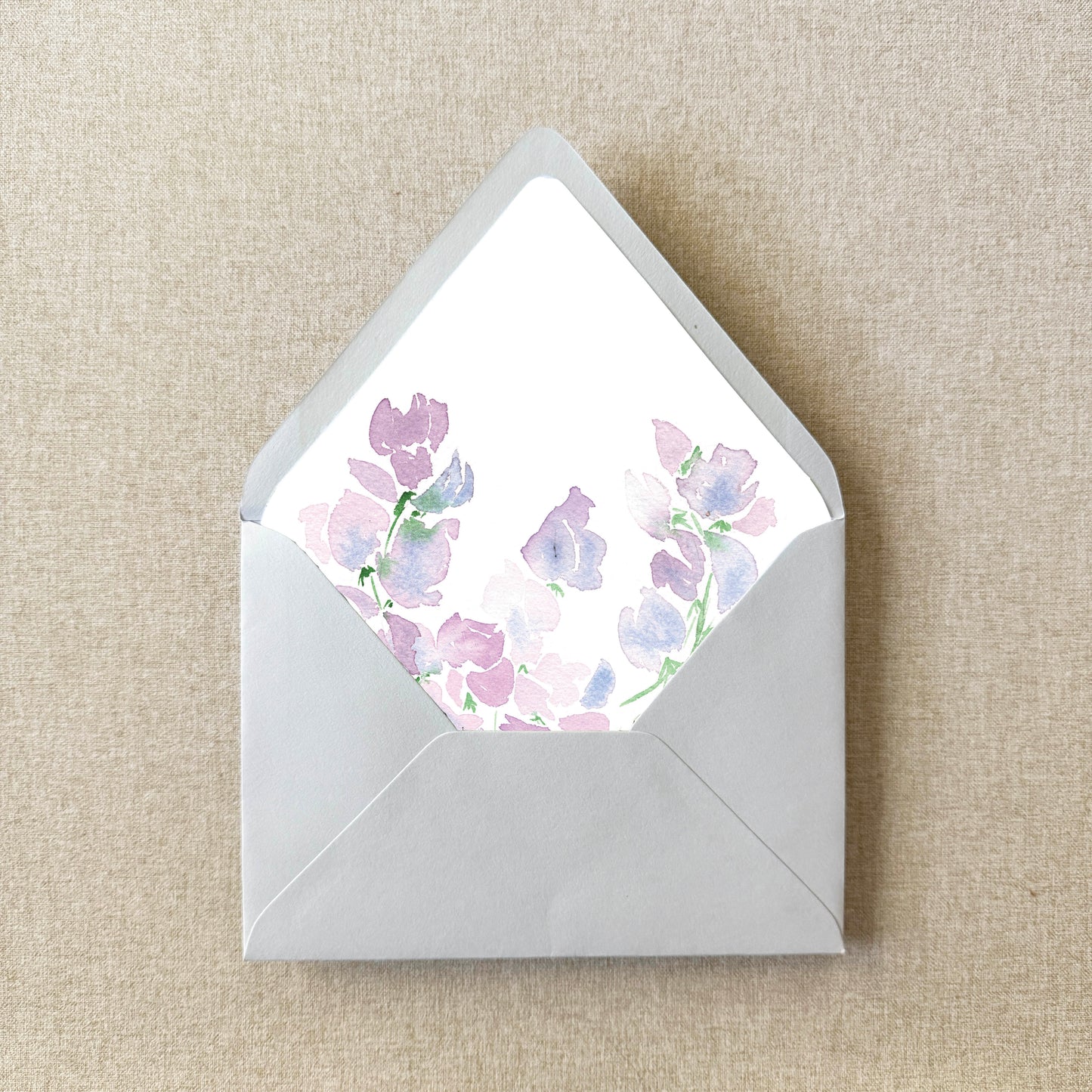 Purple Floral Watercolor Envelope Liner | Euro Flap | Set of 10