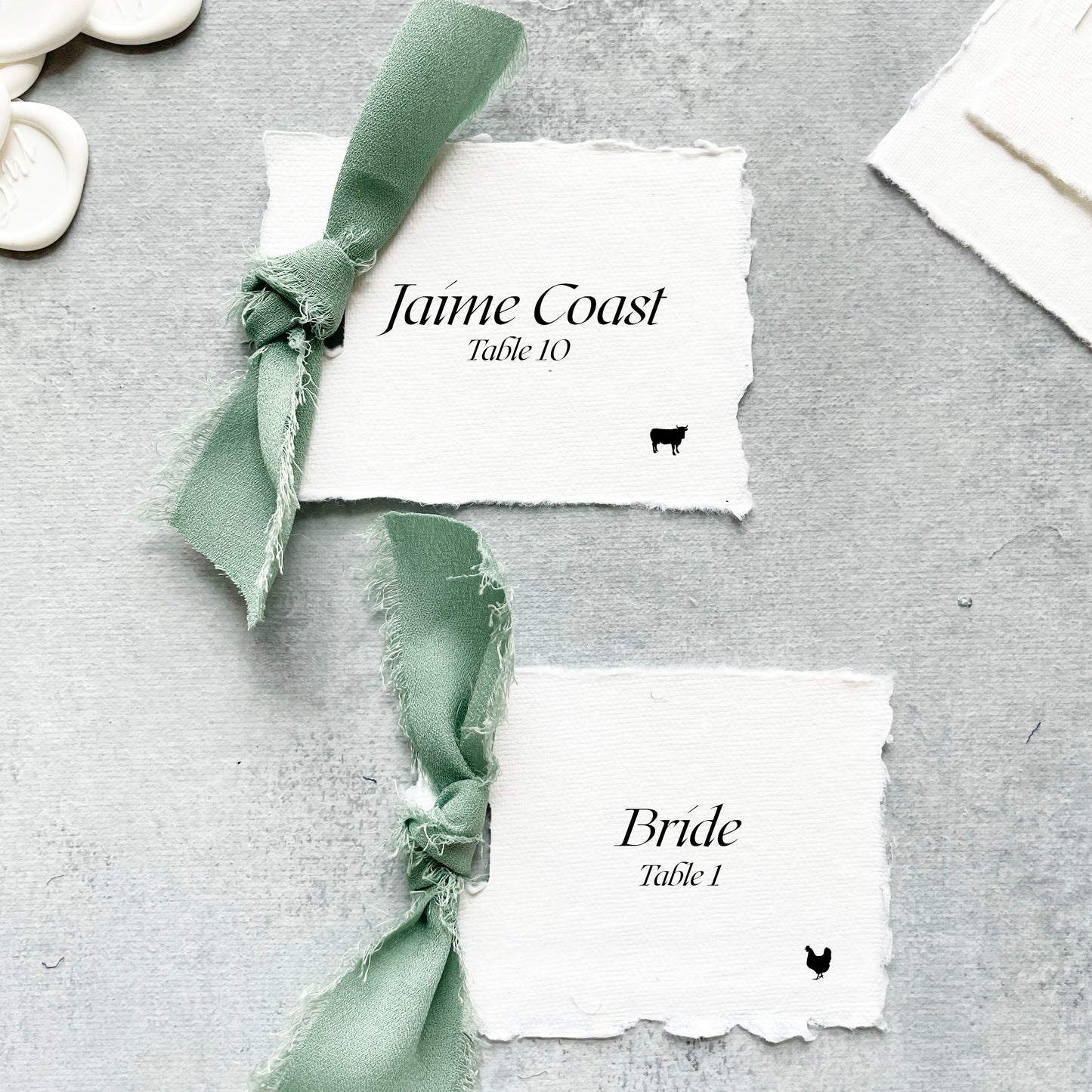 Holiday Place Card with Sage Ribbon | Set of 10 | Printed