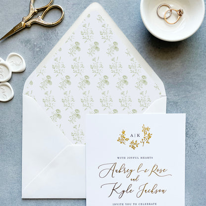 Sage Green Toile Euroflap Envelope Liner | Set of 10 | For 5x7” invitations