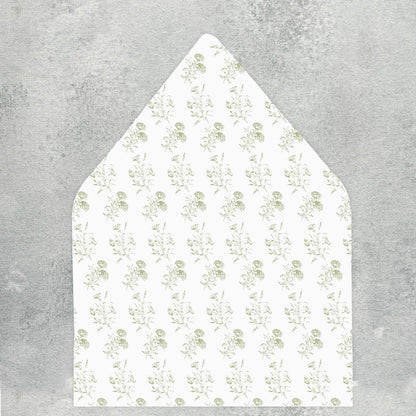 Sage Green Toile Euroflap Envelope Liner | Set of 10 | For 5x7” invitations