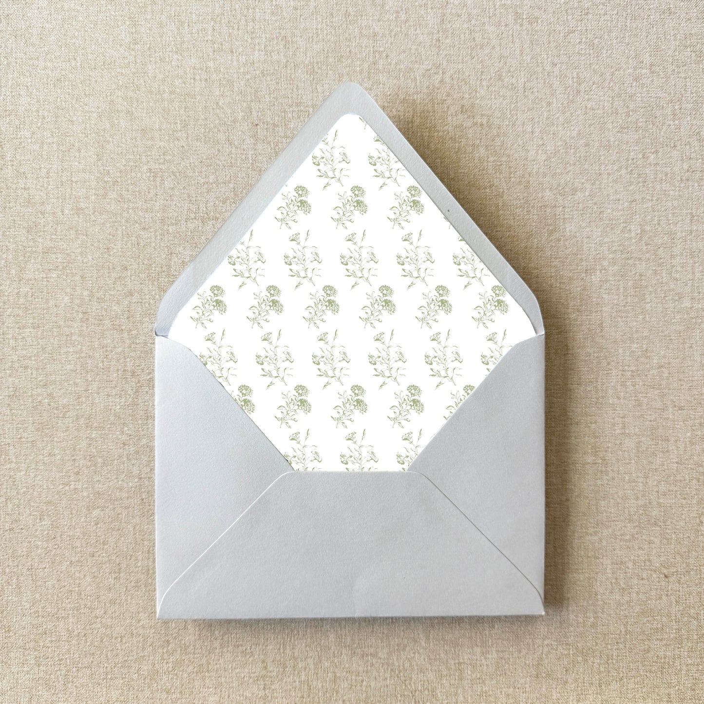 Sage Green Toile Euroflap Envelope Liner | Set of 10 | For 5x7” invitations