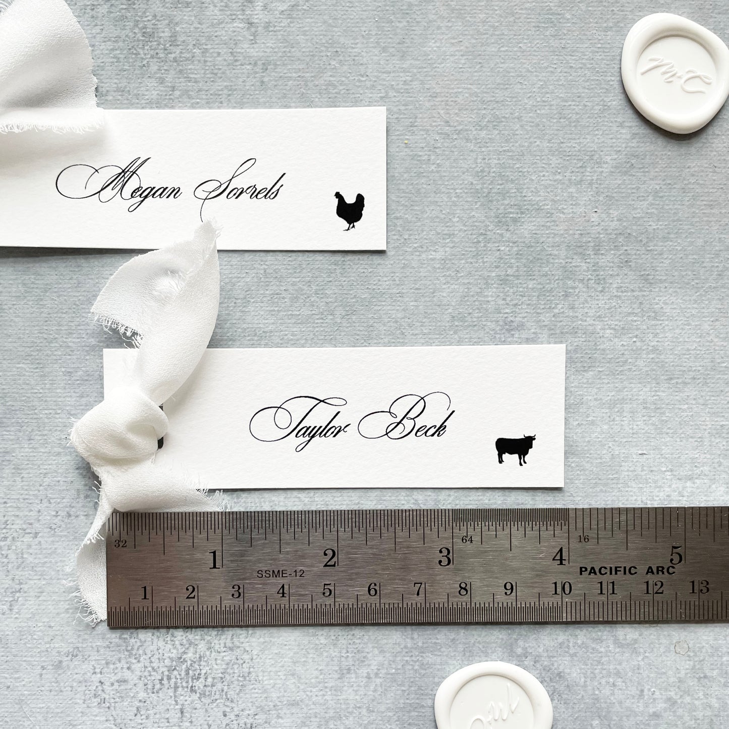 Slim Paper Place Card with White Ribbon | Set of 10 | Printed