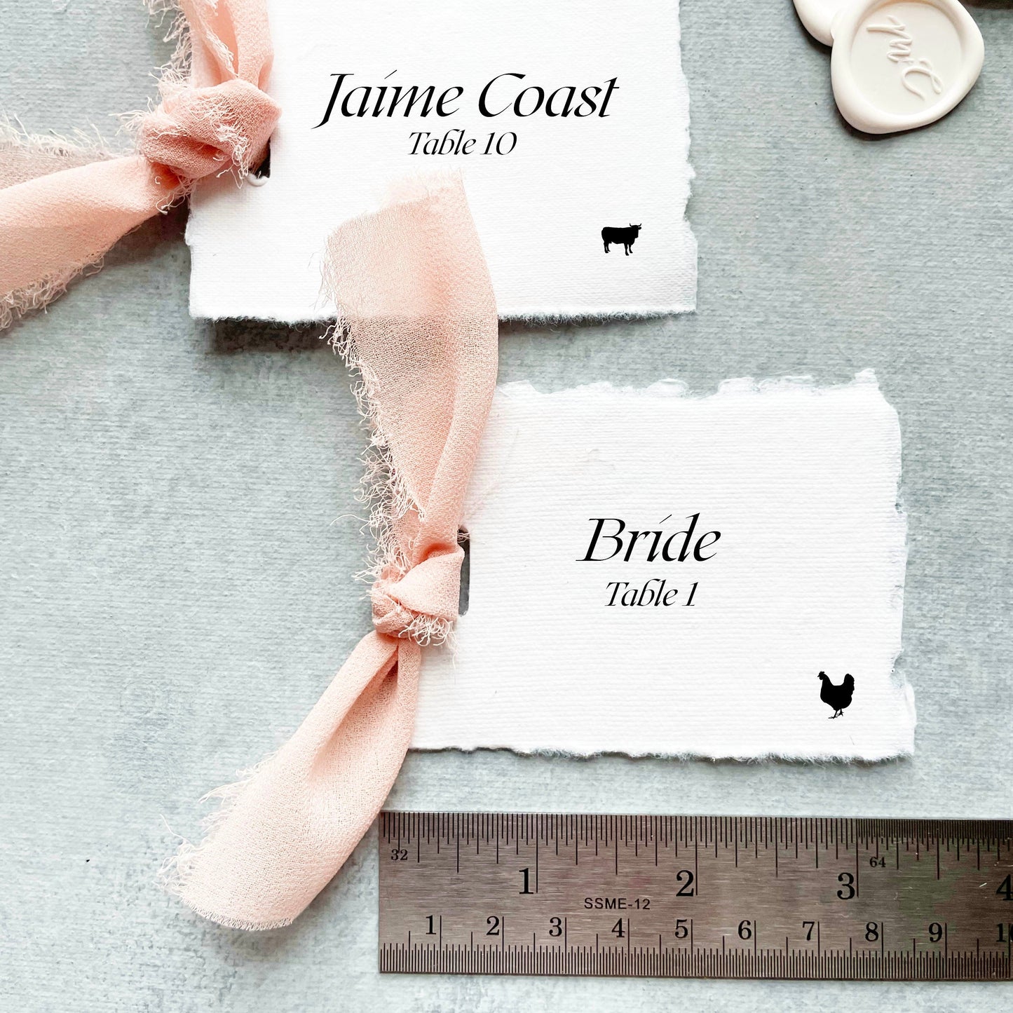 Handmade Paper Place Card with White Ribbon | Set of 10 | Printed