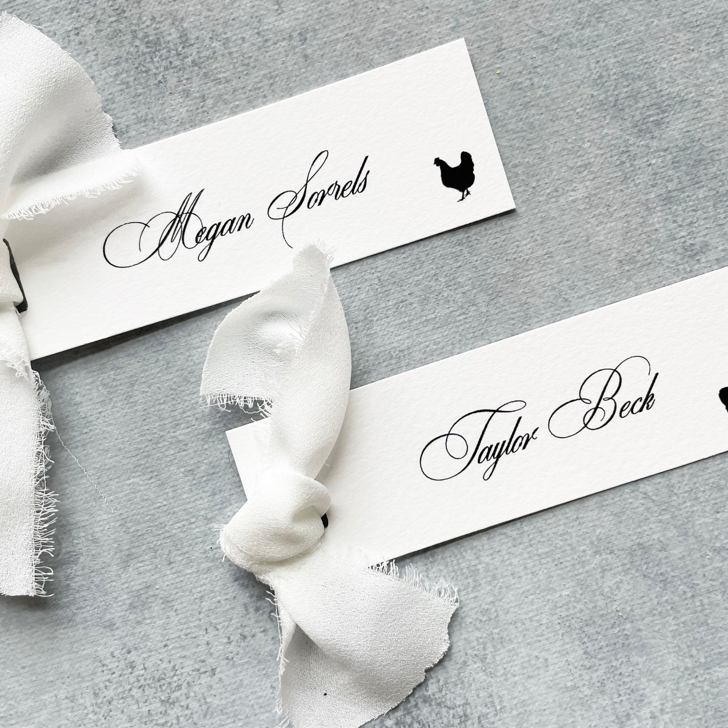 Slim Paper Place Card with White Ribbon | Set of 10 | Printed