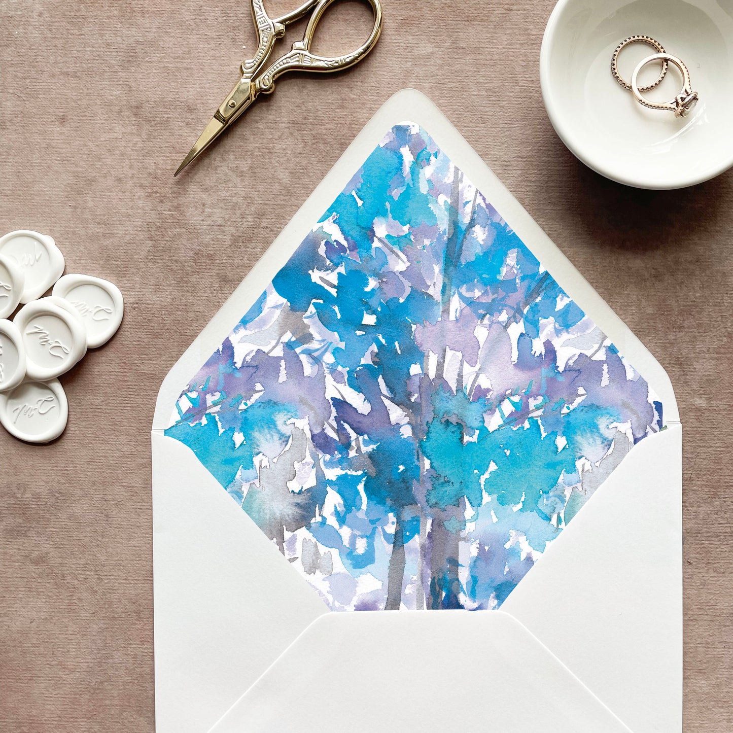 Winter Watercolor Envelope Liner | Euro Flap | Set of 10